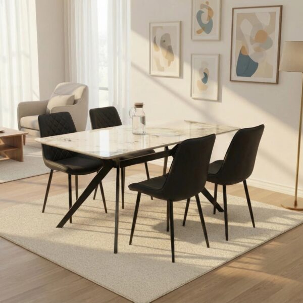 Darcie Marble Top Dining Table with Amelia Velvet Chairs