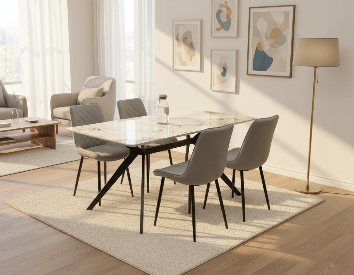 Darcie Marble Top Dining Table with Amelia Velvet Chairs - Image 2