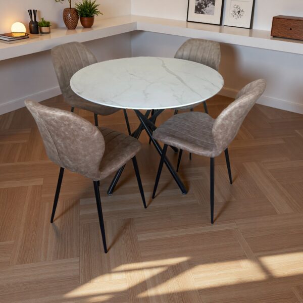 Reuben Dining Table with 4 Jaydn Leather Chairs - Tan