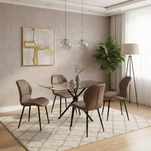 Skyla-Mae Dining Table with 4 Jaydn Leather Chairs - Tan