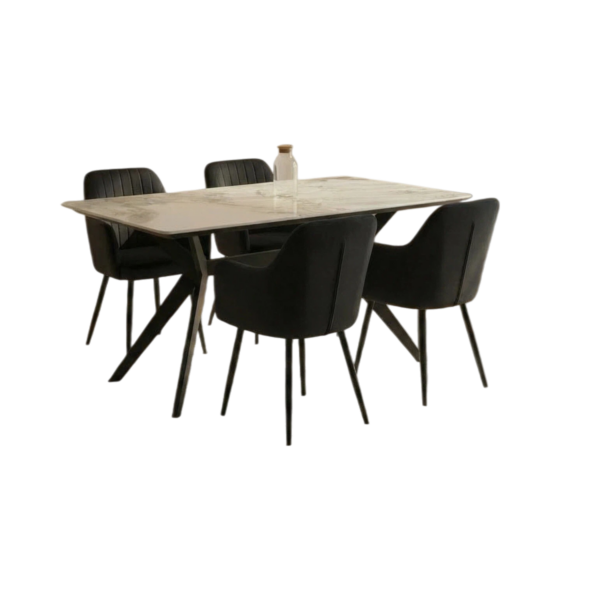 Darcie Marble Top Dining Table with Charlotte Velvet Chairs - Black