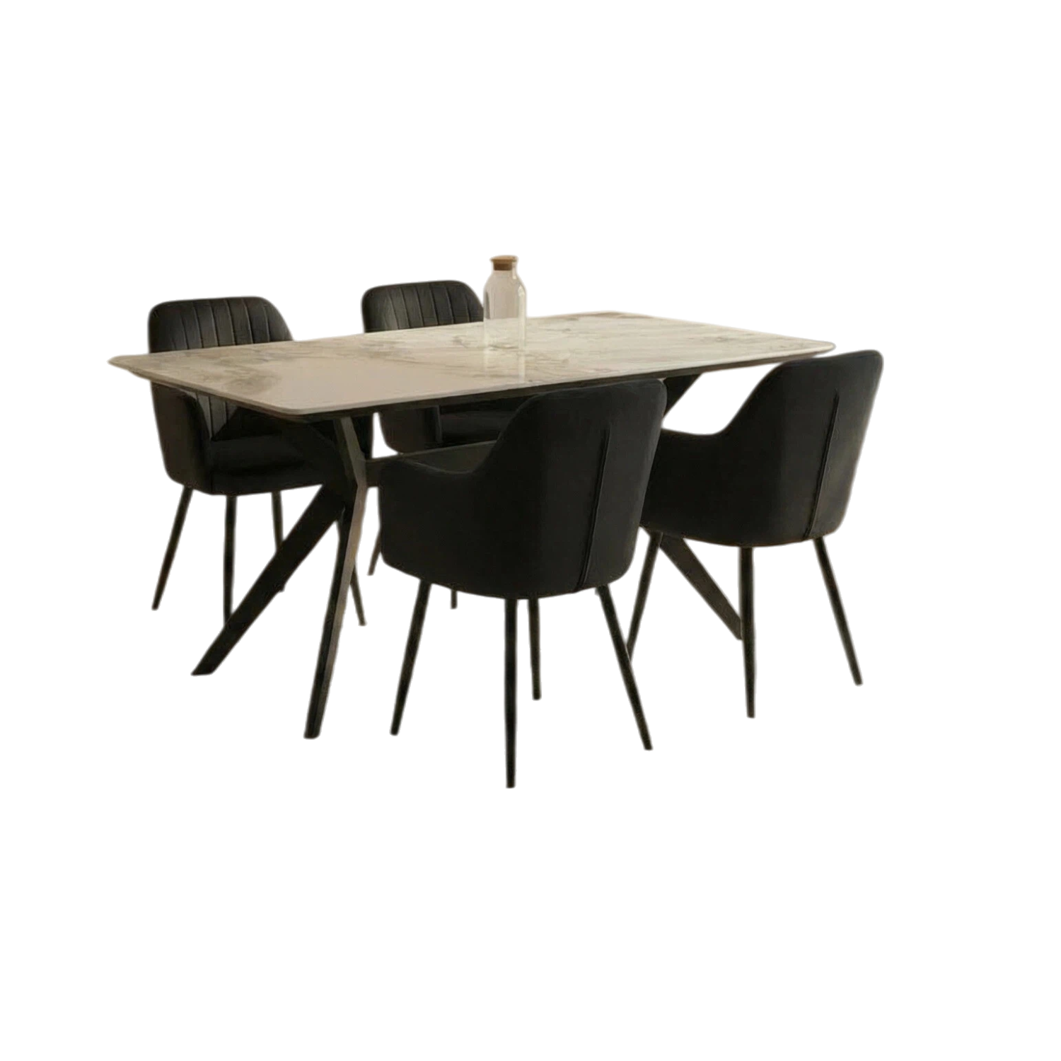 Darcie Marble Top Dining Table with Charlotte Velvet Chairs - Black