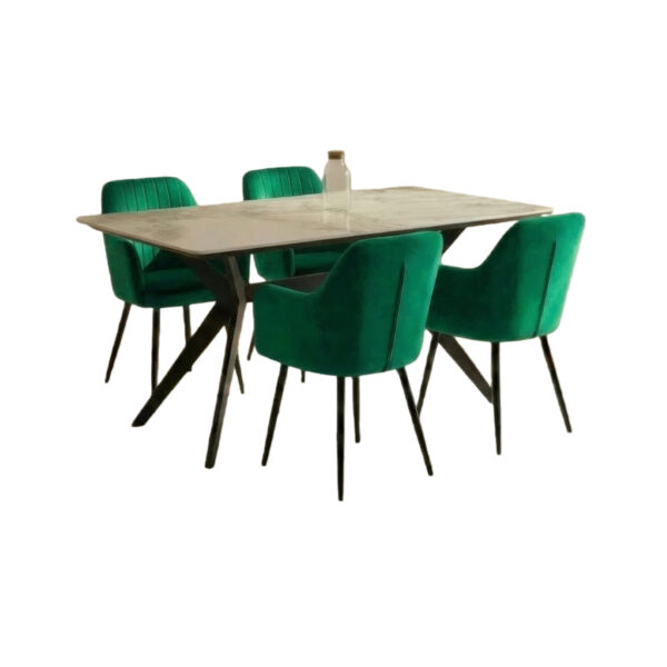 Darcie Marble Top Dining Table with Charlotte Velvet Chairs - Green
