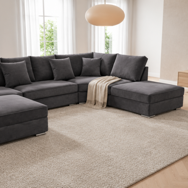The Chelsea U-Shaped Modular Corner Sofa with Deep Seat - Light Grey