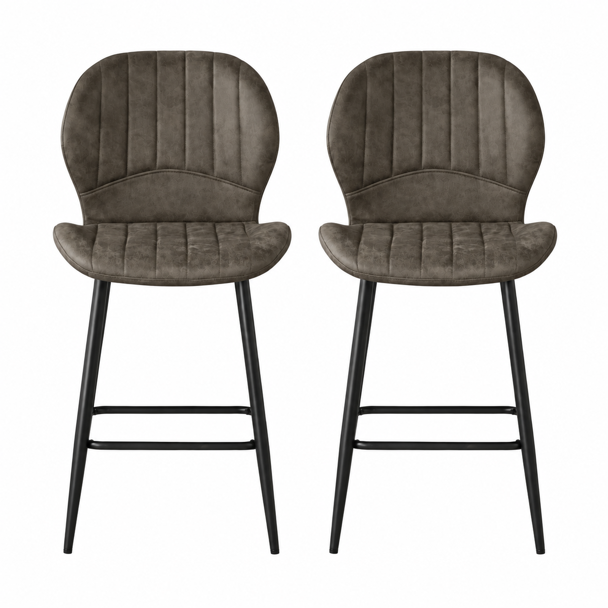 Jaydn Distressed Leather Comfort Bar Stools - Set of 2 - Grey - Image 7