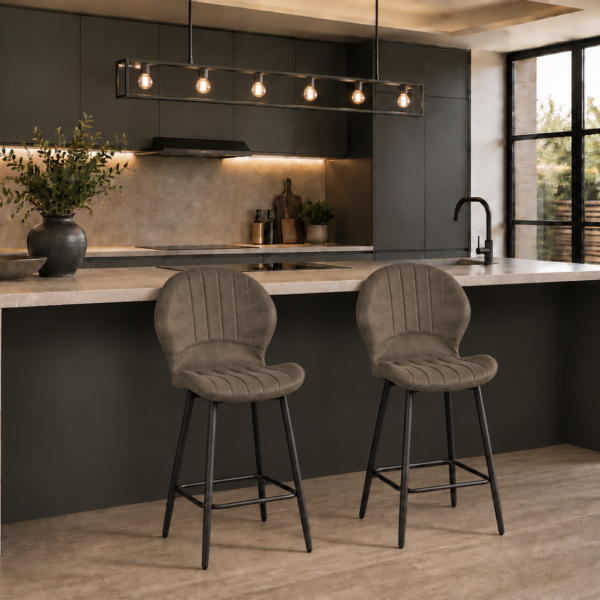 Jaydn Distressed Leather Comfort Bar Stools - Set of 2 - Grey