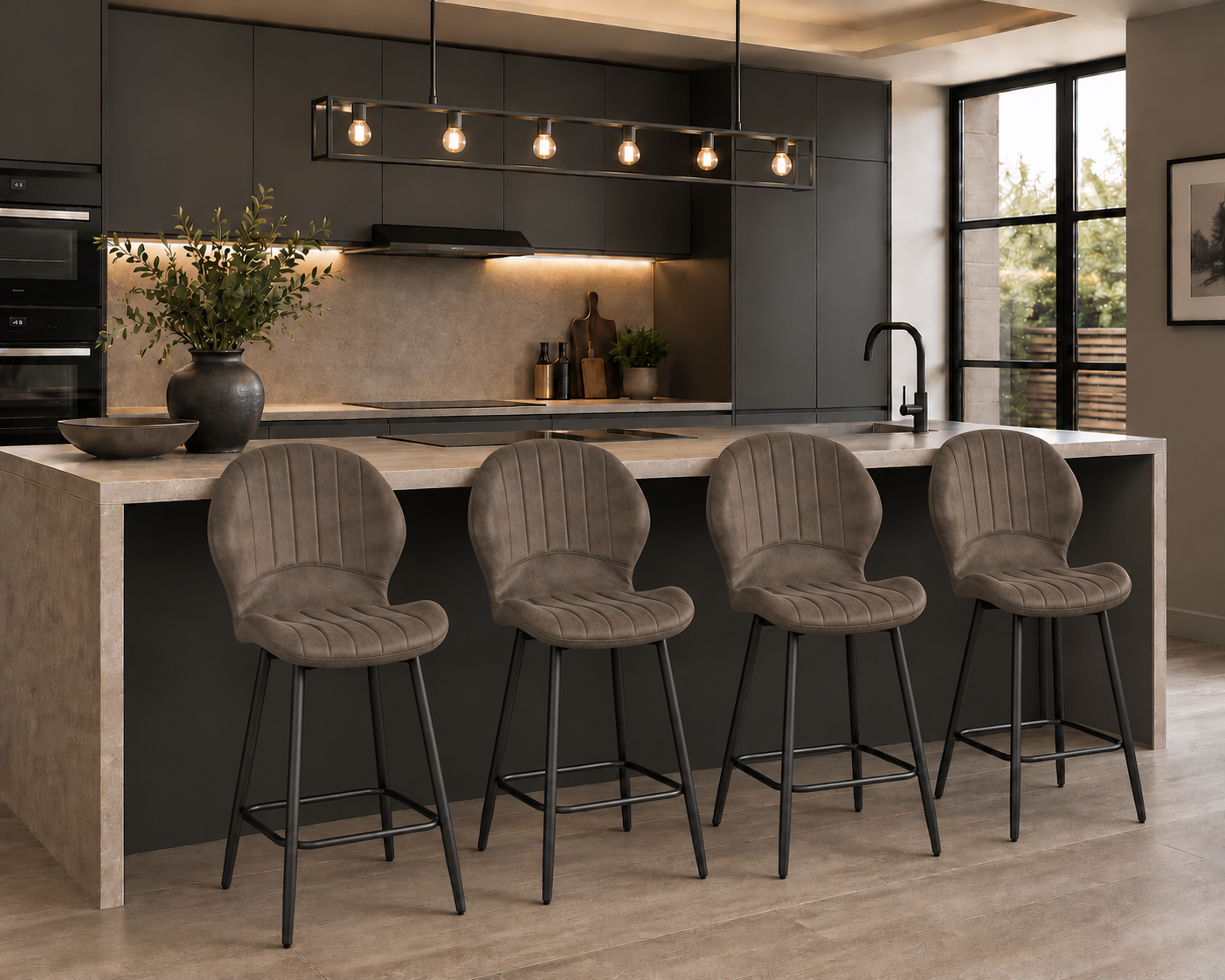Jaydn Distressed Leather Comfort Bar Stools - Set of 2 - Grey - Image 2