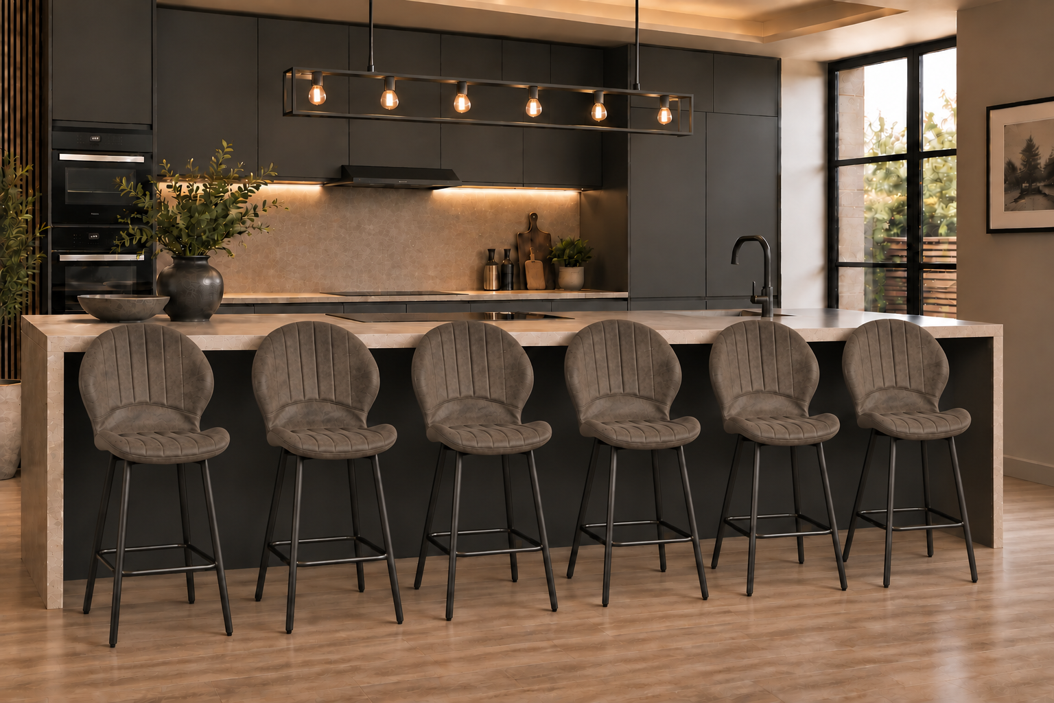 Jaydn Distressed Leather Comfort Bar Stools - Set of 2 - Grey - Image 3