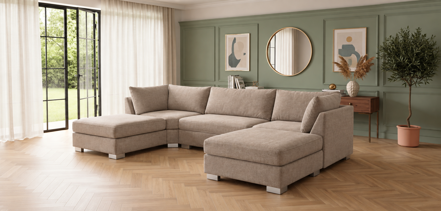 The Winnie U-Shaped Modular Corner Sofa with Deep Seat - Beige - Image 2