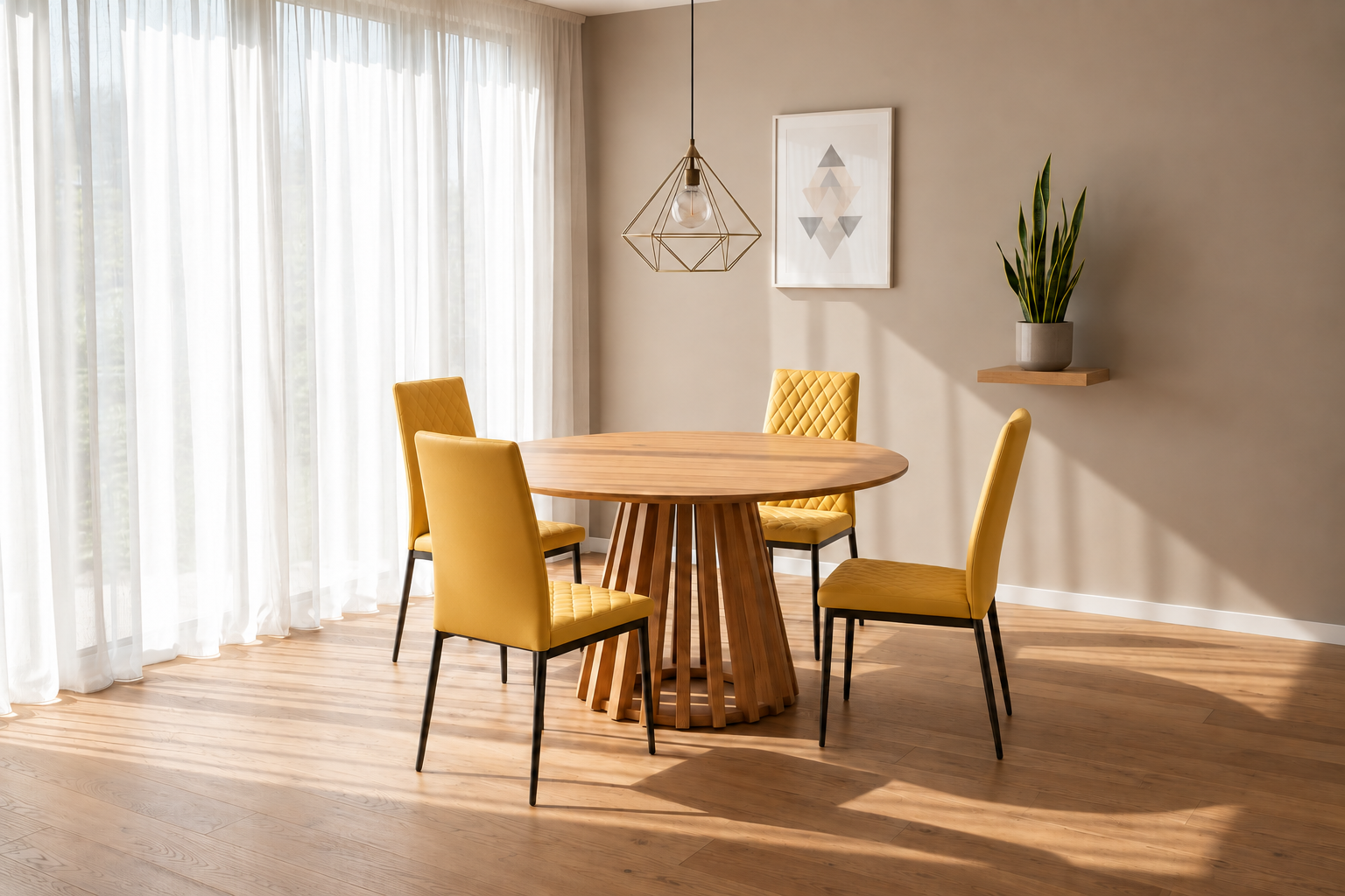 Kayci Round Oak Dining Table with 4 Emily Chairs - Grey - Image 2