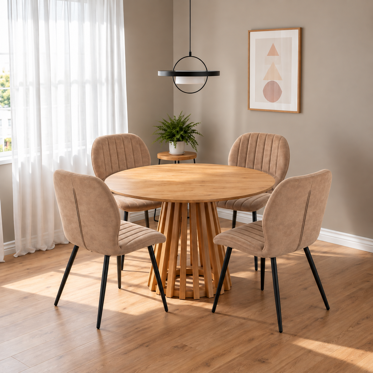 Kayci Round Oak Dining Table with 4 Jaydn Chairs - Grey - Image 2