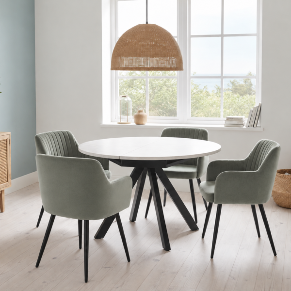 Harley Extendable Dining Table with 4 Charlotte Velvet Chairs - Grey