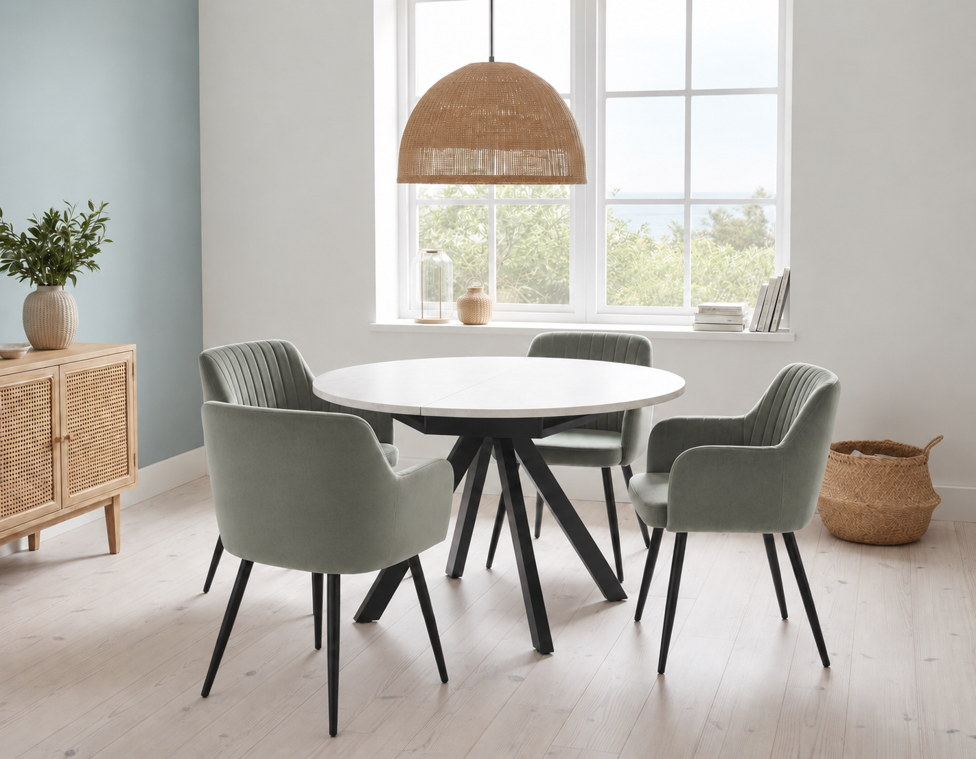 Harley Extendable Dining Table with 4 Charlotte Velvet Chairs - Grey