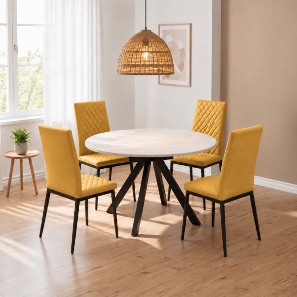 Harley Extendable Dining Table with 4 Emily Chairs - Mustard