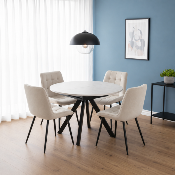 Harley Extendable Dining Table with 4 Erica Chairs - Cream