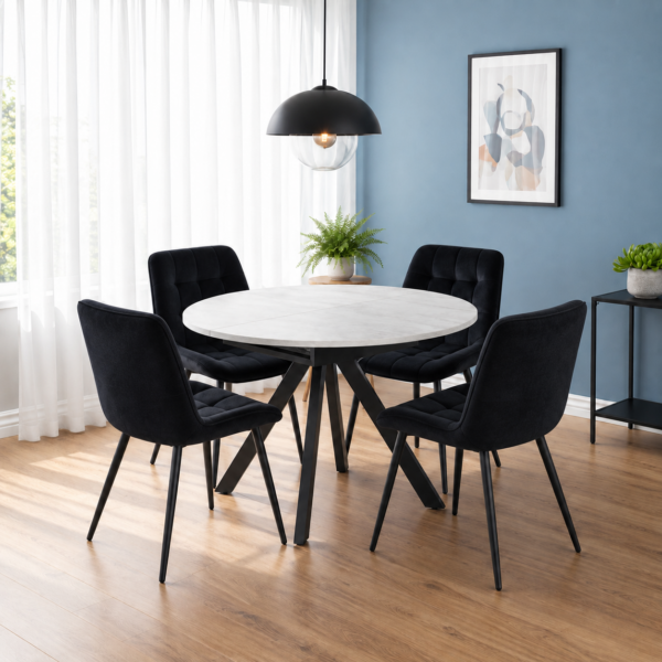 Harley Extendable Dining Table with 4 Erica Chairs - Black