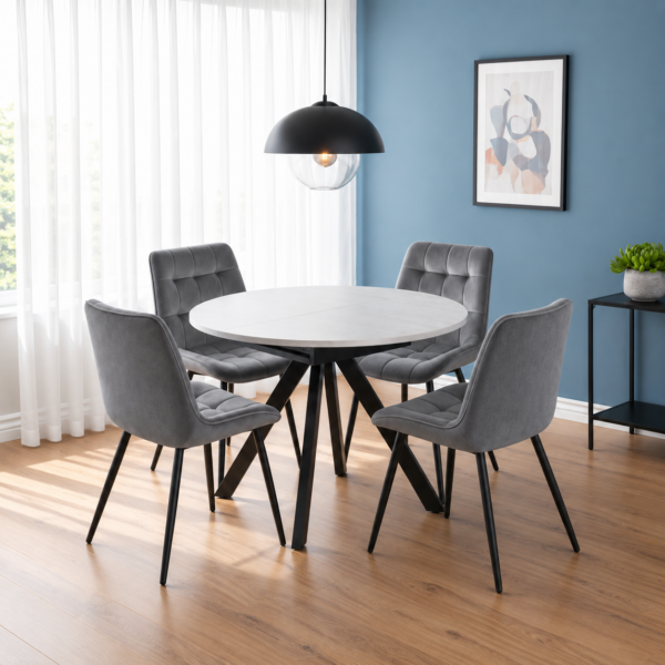 Harley Extendable Dining Table with 4 Erica Chairs - Grey