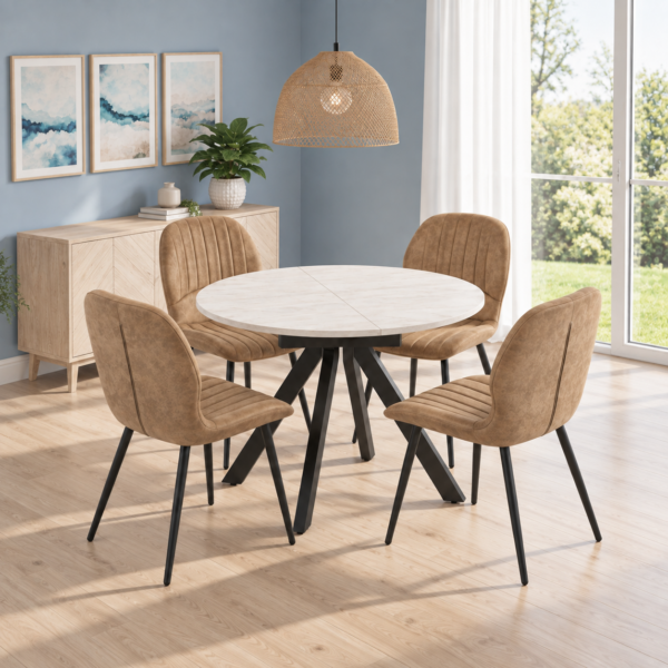 Harley Extendable Dining Table with 4 Jaydn Chairs - Tan