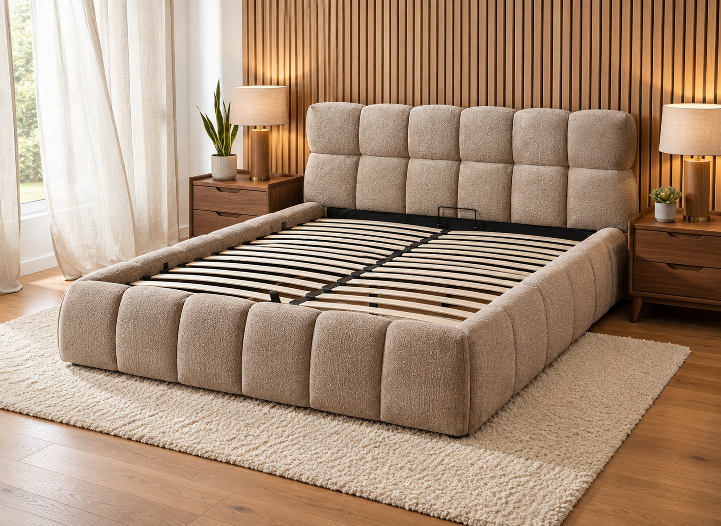 The Maya Upholstered Soft Plush Ottoman Bed Frame - Grey - Double - Image 7