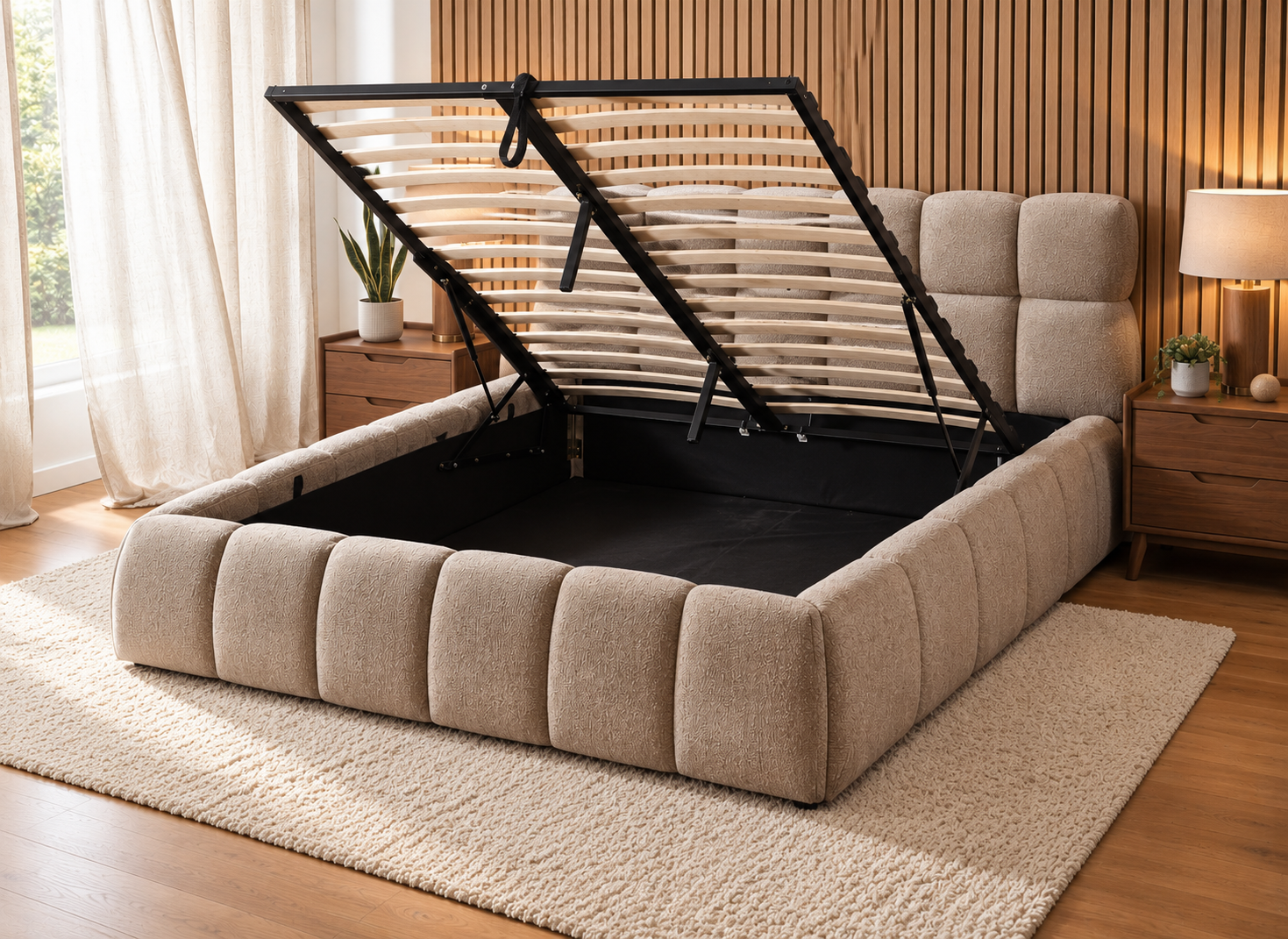 The Maya Upholstered Soft Plush Ottoman Bed Frame - Grey - Double - Image 8