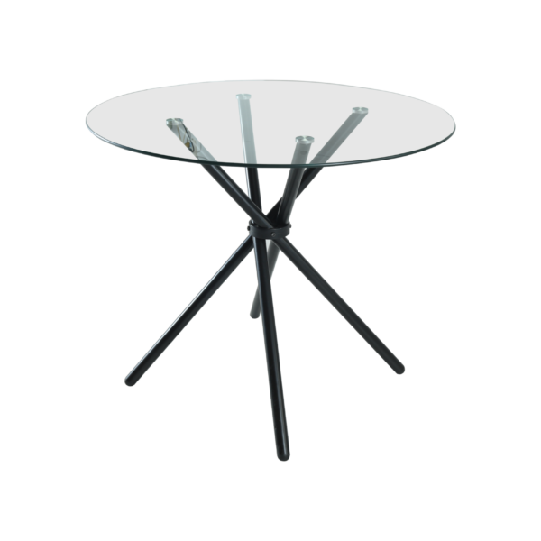 Elsie Circle Glass Dining Table with starburst black legs