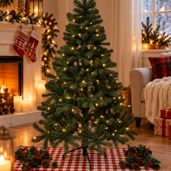 Winter Fir Green Pre-Lit Artificial Christmas Tree - LED multi function lights - 7Ft With 210 Led Lights