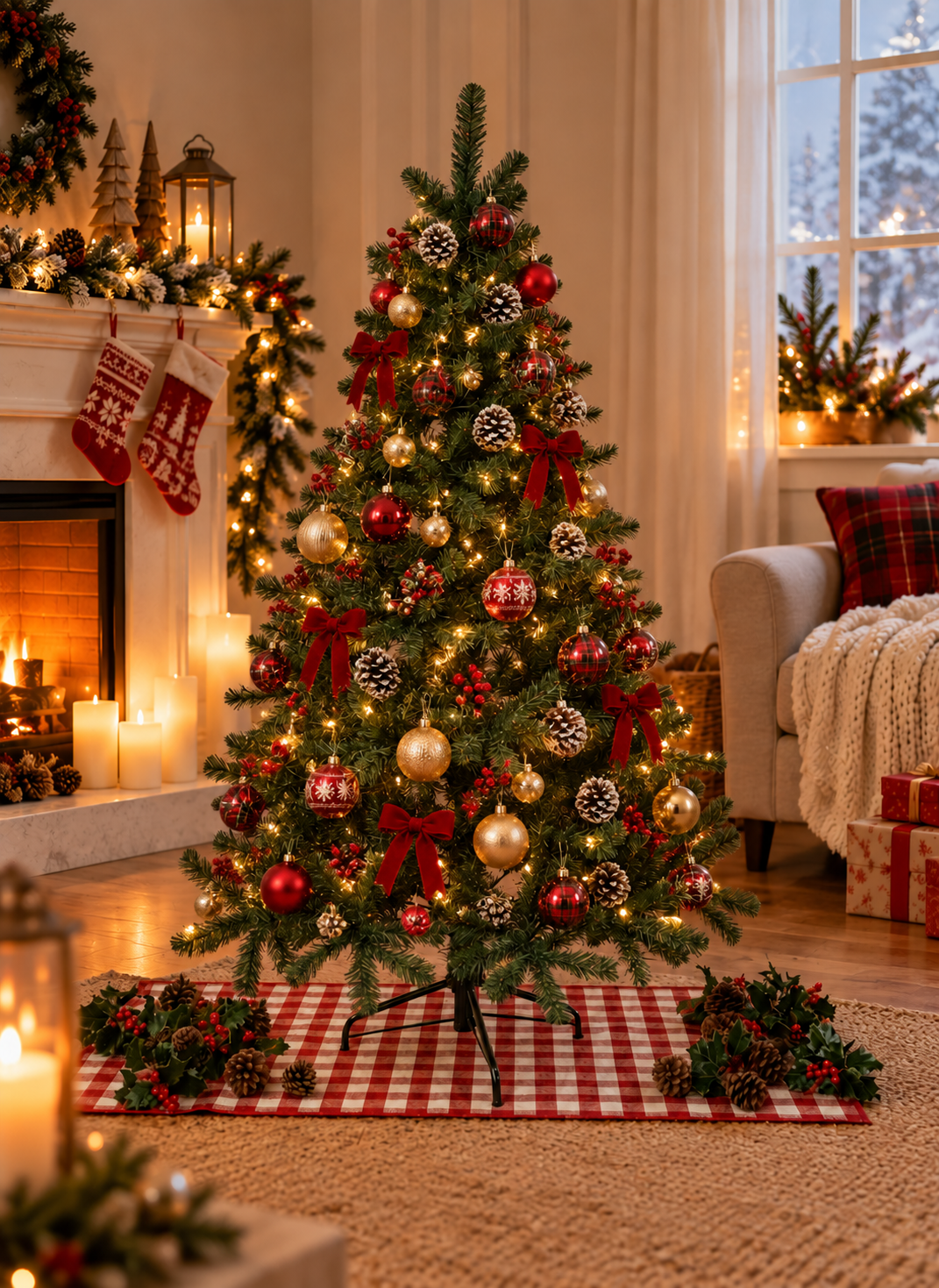 Winter Fir Green Pre-Lit Artificial Christmas Tree - LED multi function lights - 7Ft With 210 Led Lights - Image 2