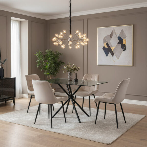 Skyla-Mae Dining Table with 4 Erica Velvet Chairs - Cream