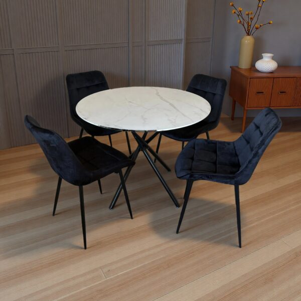 Reuben Dining Table with 4 Erica Velvet Chairs - Black