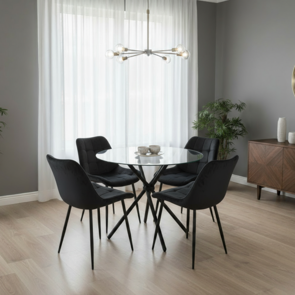 Elsie Dining Table with 4 Erica Velvet Chairs