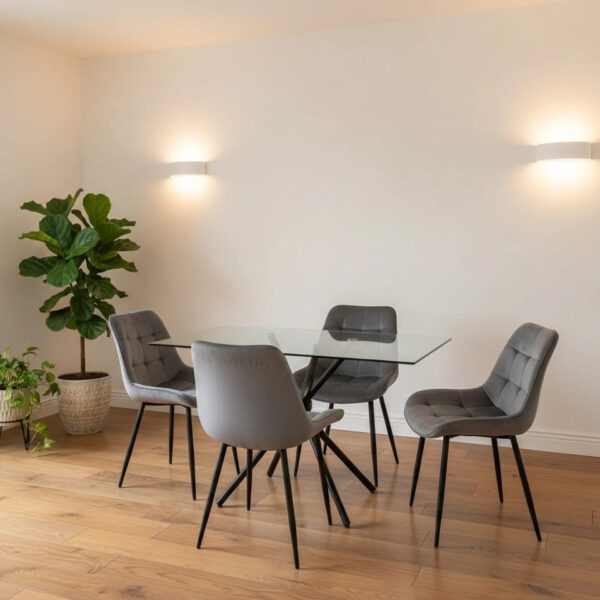 Skyla-Mae Dining Table with 4 Erica Velvet Chairs - Grey