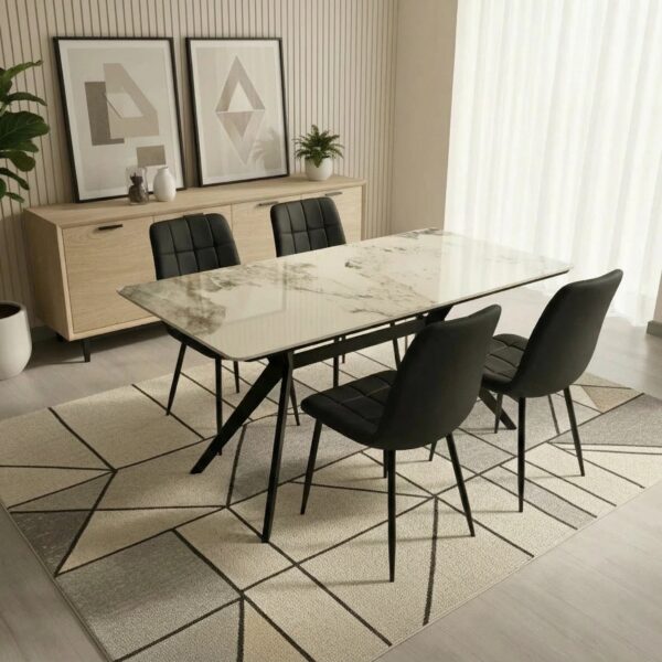 Darcie Marble Top Dining Table with Erica Velvet Chairs