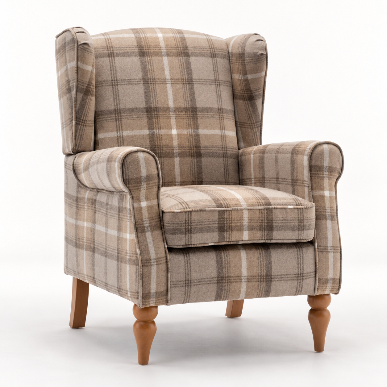 The Freya Wingback Chair – Natural Tartan - Image 2