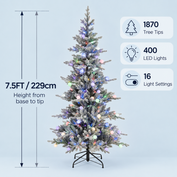 Snowfall Sparkle Flocked White Multi-Colour Christmas Tree - 7.5FT