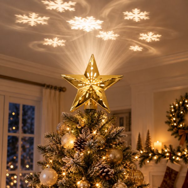 Gold Star Tree Topper-Cut-Out Snowflake Design