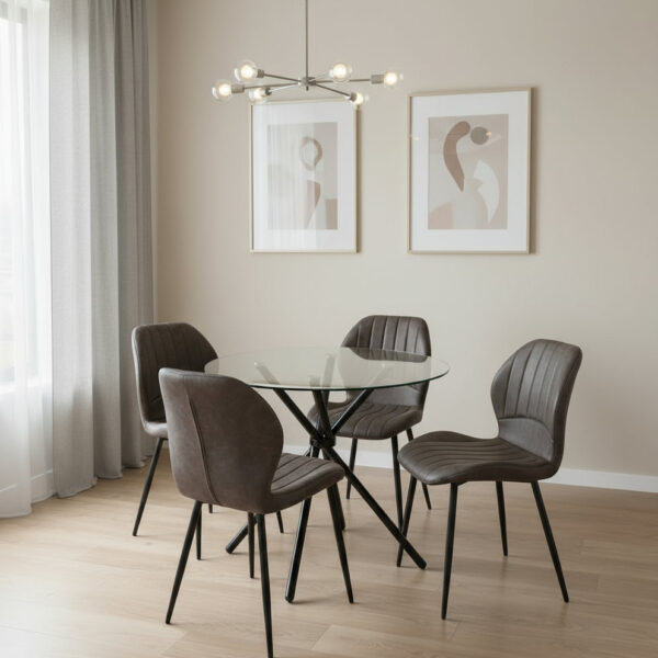 Elsie Dining Table with 4 Jaydn Leather Chairs