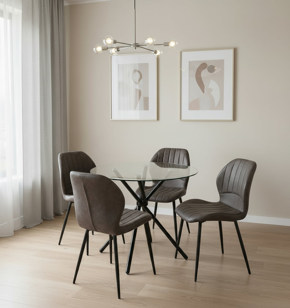 Elsie Dining Table with 4 Jaydn Leather Chairs