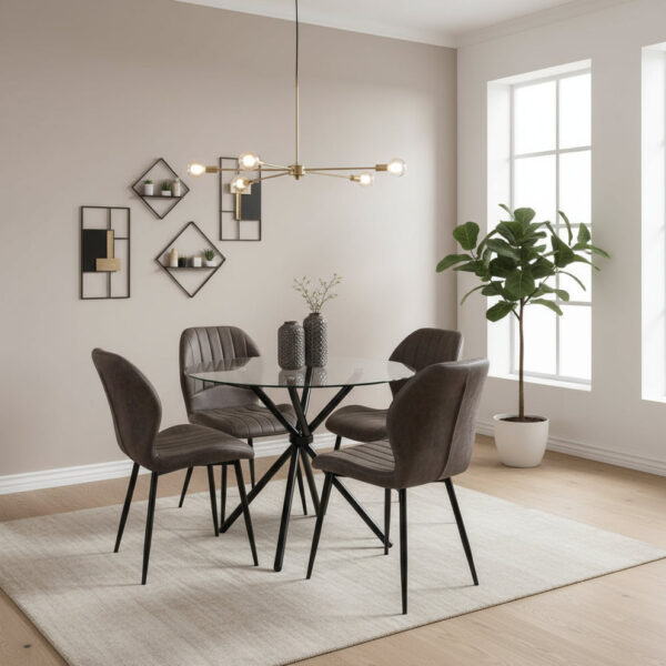 Elsie Dining Table with 4 Jaydn Leather Chairs - Grey