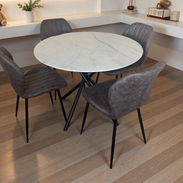 Reuben Dining Table with 4 Jaydn Leather Chairs