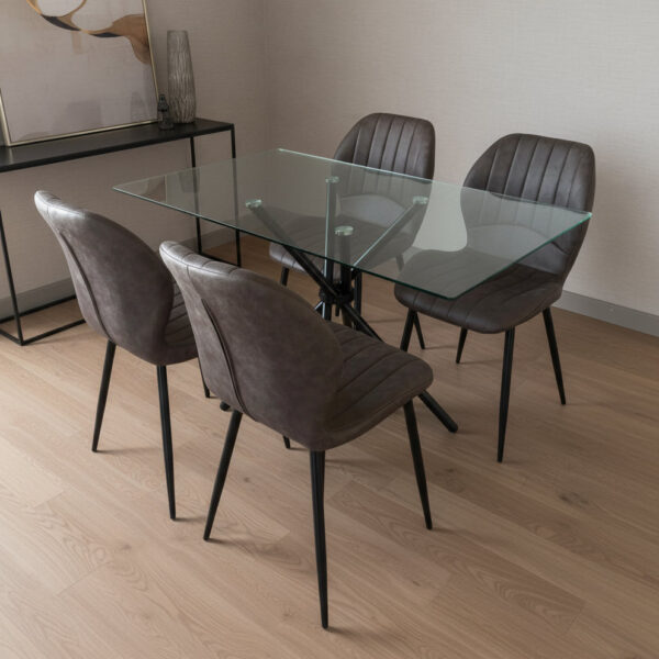 Skyla-Mae Dining Table with 4 Jaydn Leather Chairs - Grey