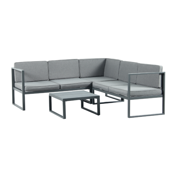 Clara Grey Modern Metal Garden Furniture 5 Seat Corner Sofa and Coffee Table Patio Set