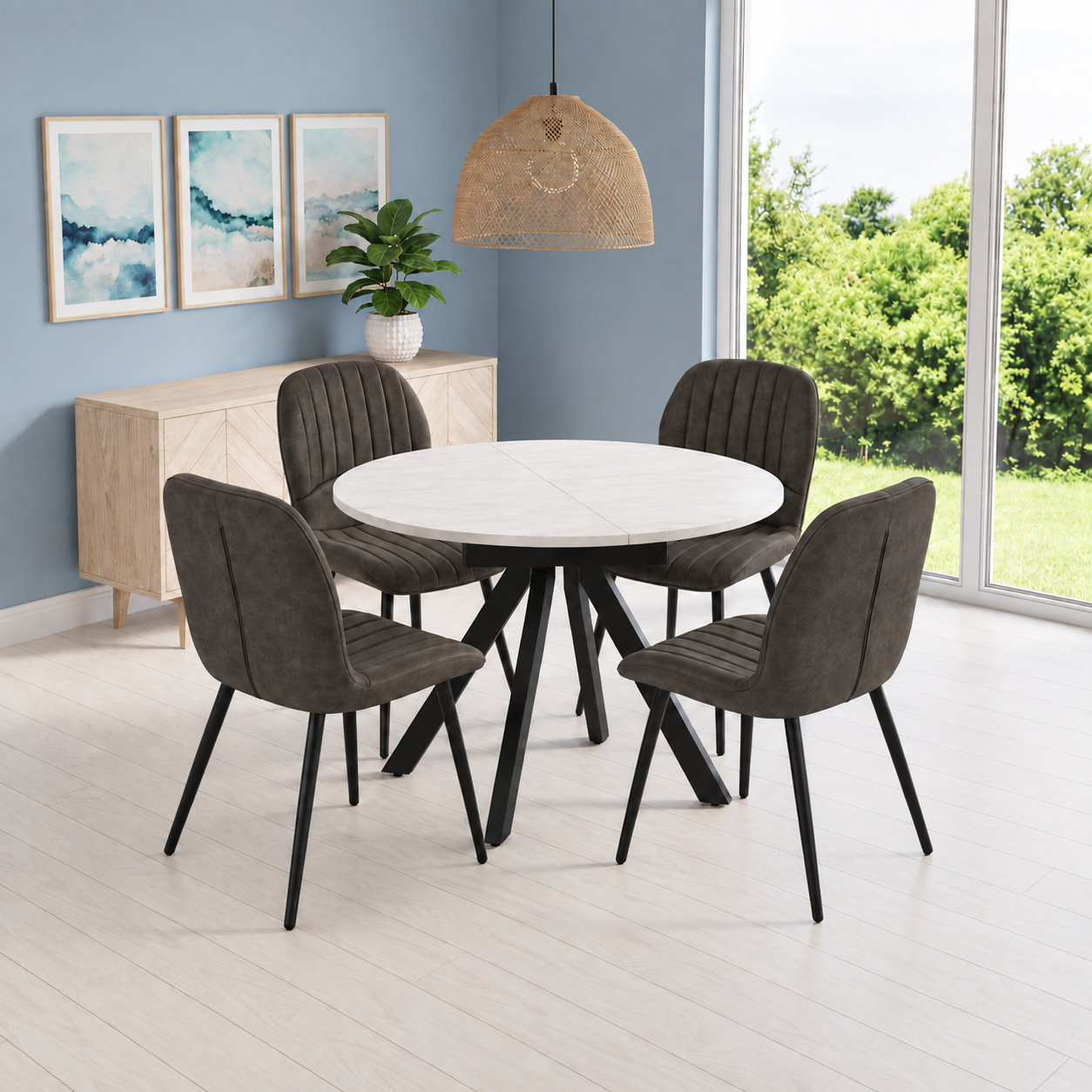 Harley Extendable Dining Table with 4 Jaydn Chairs - Grey