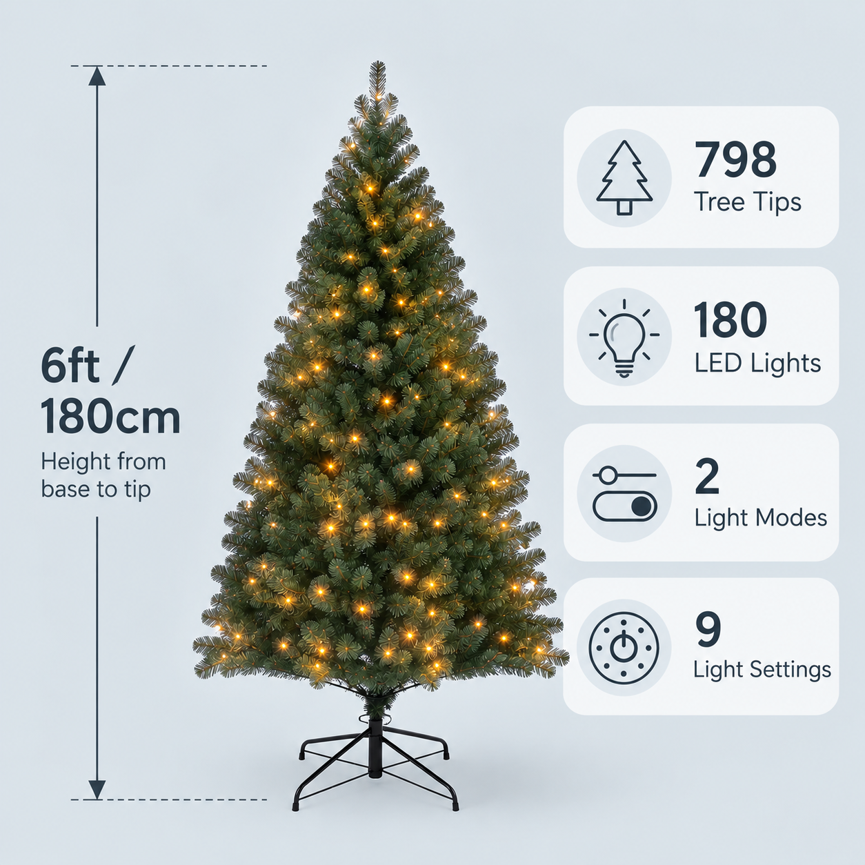 Niamh Fir Winter Pre-Lit Artificial Christmas Tree - 6Ft With 180 Led Lights
