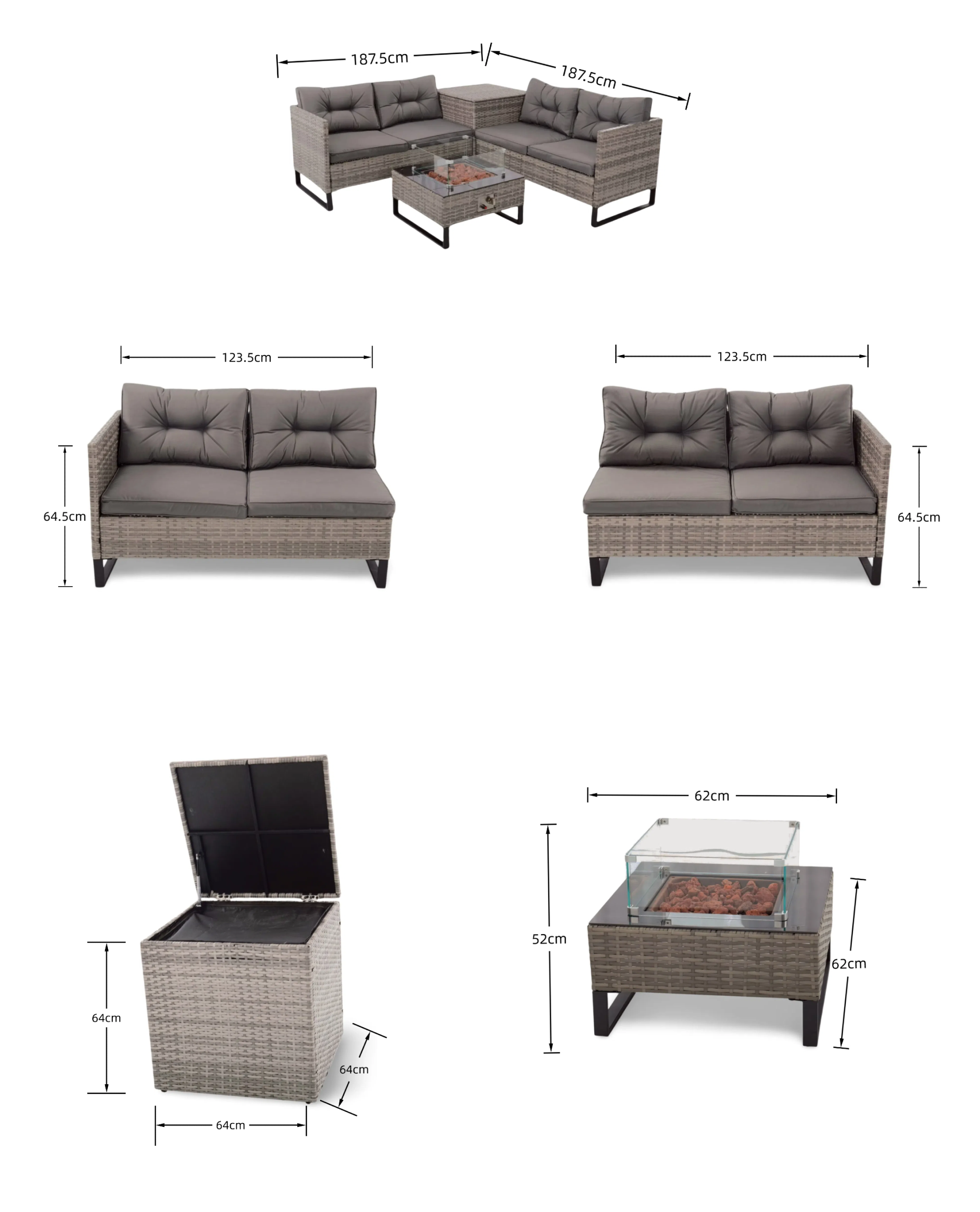 The Scarlett Grey Firepit Rattan Corner with Storage - Image 3