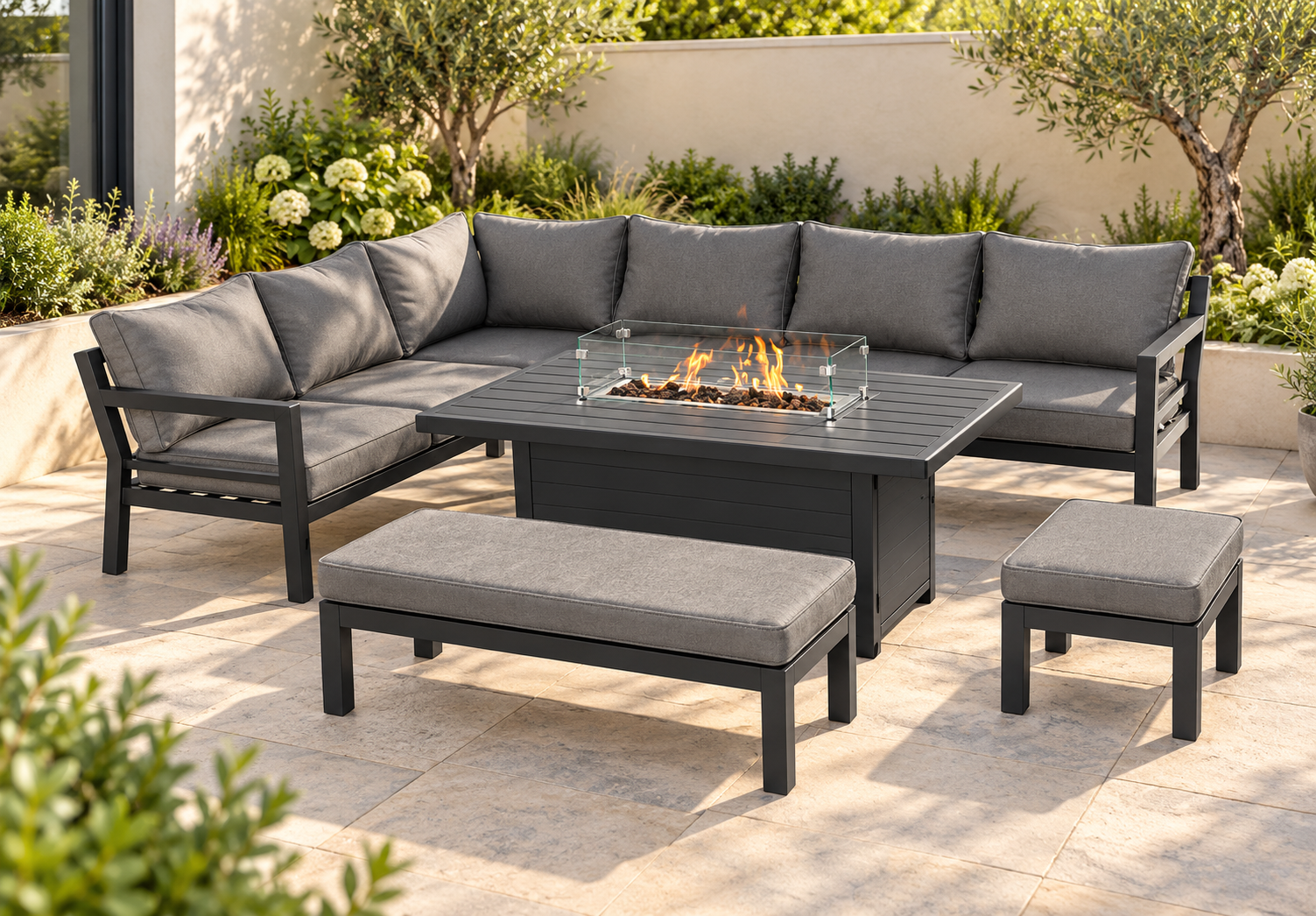 The Thatto Heath Eight-Seater Corner Firepit Garden Set - Image 2