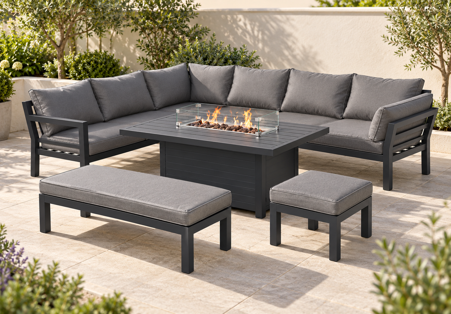 The Thatto Heath Eight-Seater Corner Firepit Garden Set - Image 3