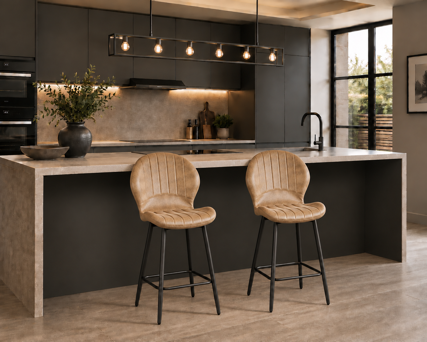 Jaydn Distressed Leather Comfort Bar Stools - Set of 2 - Grey - Image 4