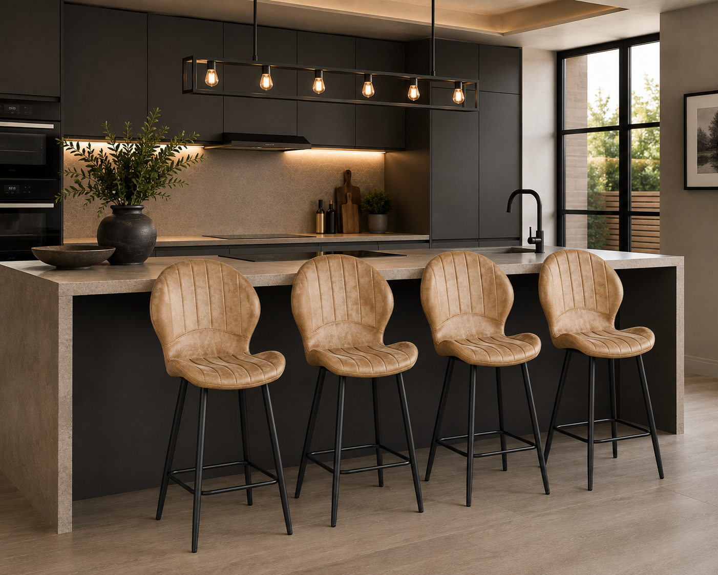 Jaydn Distressed Leather Comfort Bar Stools - Set of 2 - Grey - Image 5