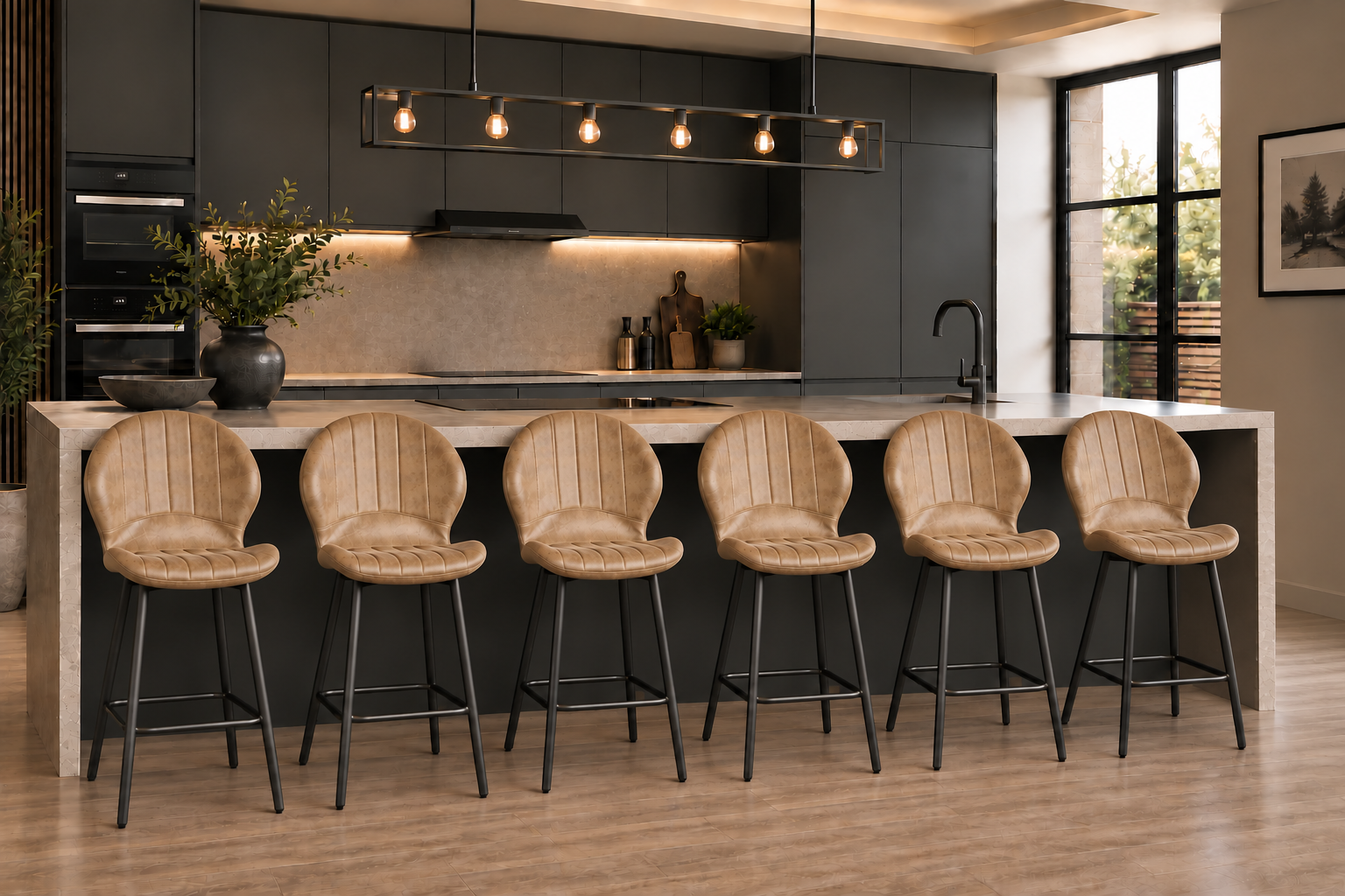 Jaydn Distressed Leather Comfort Bar Stools - Set of 2 - Grey - Image 6