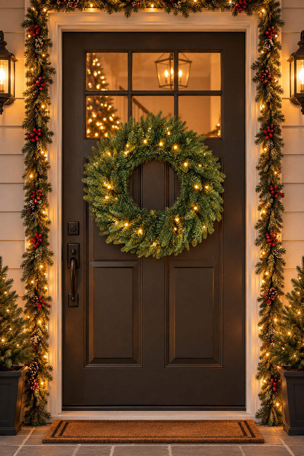 60cm Premium Mixed branch prelit Green Wreath - with timer - Image 2